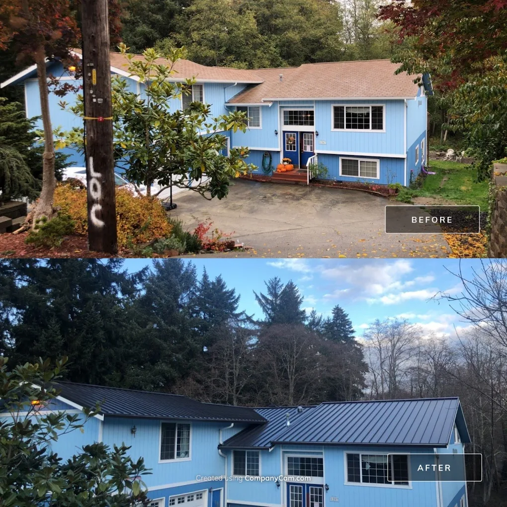 Before and after roof replacement by DHT Construction & Roofing